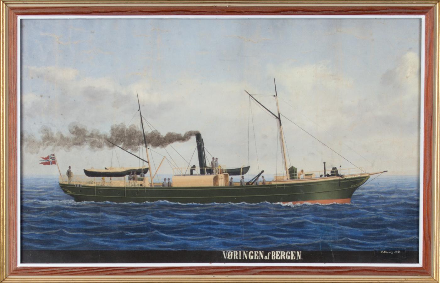 DS «Vøringen» (1861-1928), «utstyret med megen Eleganse» (lesarbrev i Bergens Adressecontoirs Efterretninger, 24.09.1873). Opplysningar om storleik m.m. i salsannonse 12.01.1874: ««Vøringen» er overmaade solid og stærkbygget, forsynet med ny Kjædel, nyt Maskineri paa 30 H.K. samt surface condensor. Den er 102 Fod lang, 15 ¾ Fod bred, og 8 Fod Dybgaaende. Farten 9 Mil med et Kulforbrug af 1 ¼ Td. Pr. Time. Den laster ca 400 Tdr. og har smukke Passagerbekvemmeligheder. Inventariet er rigt udstyret.»