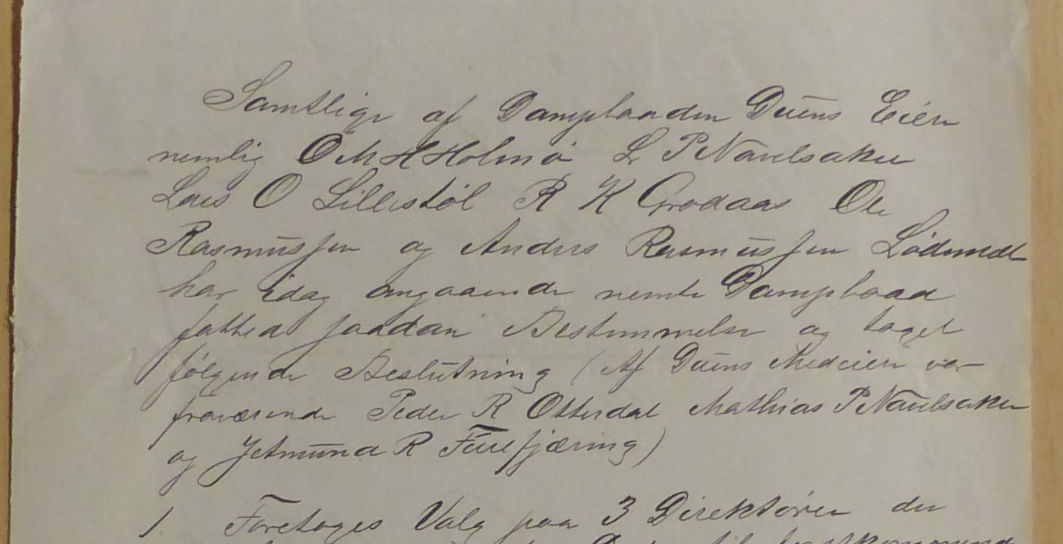 Utsnitt av referat frå eigarmøte, 11. mai 1896.