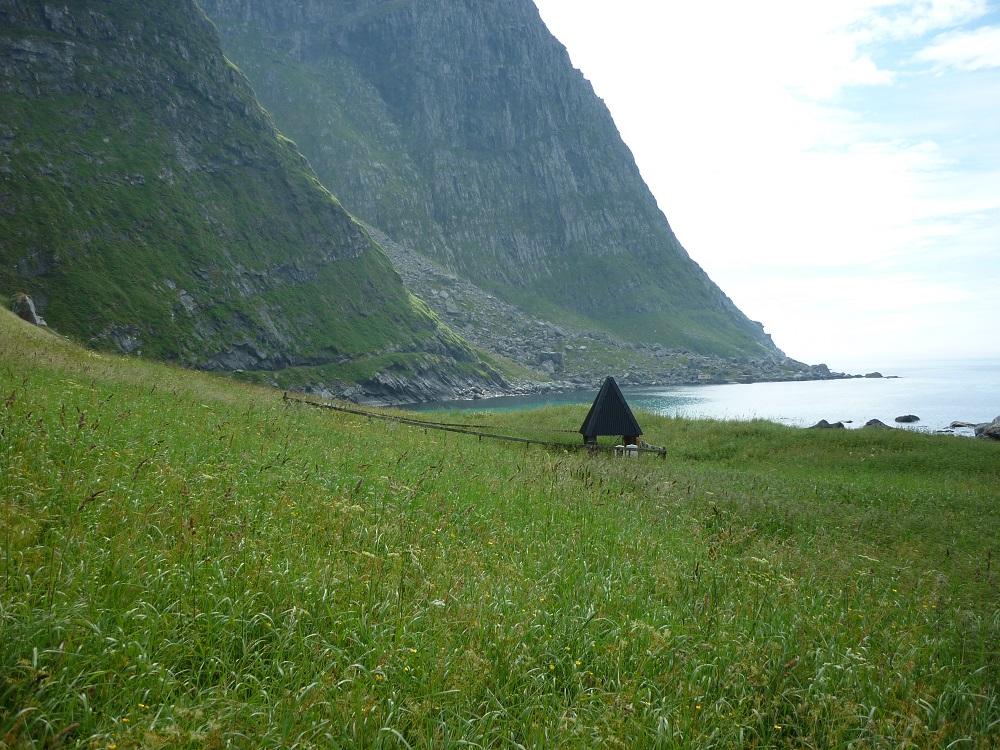 Kyrkjegarden i Vetvika 2009. Klokketårnet er vølt og no utan kross.