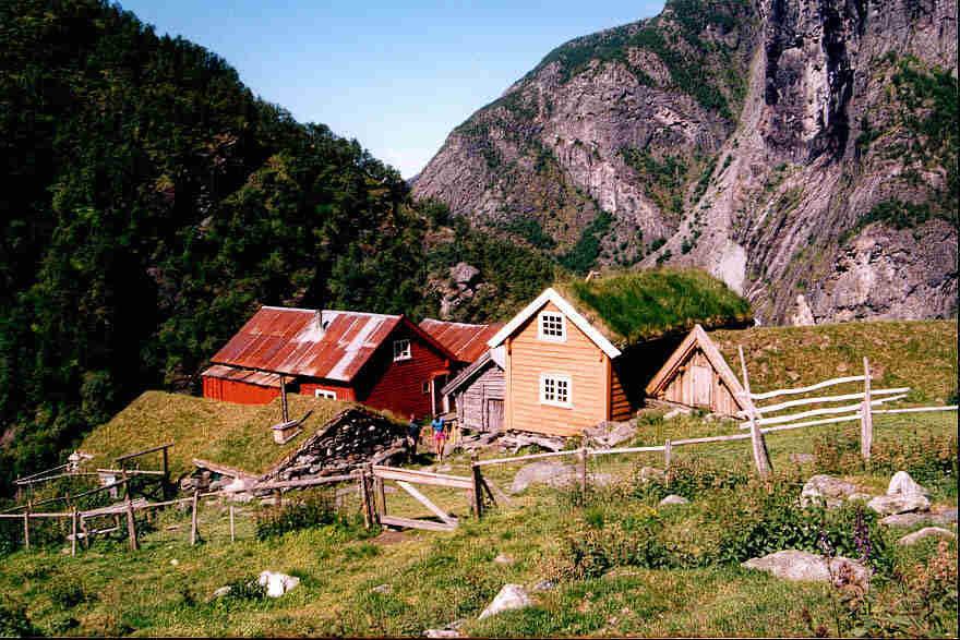 Tunet på garden Sinjarheim ligg på om lag 600 m o.h. Det står seks bygningar på tunet samt ei lita turkestove like bak.
