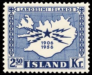 <p>I 1956 gav det islandske postverket ut eit s&aelig;rfrimerke i h&oslash;ve 50 &aring;rsjubileet for landssimi Islands, det islandske telegrafverket.&nbsp;</p>