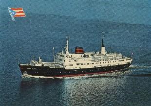 <p>MS &rdquo;Kong Olav&rdquo;, bygd 1950 for fart i hurtigruta Bergen-Kirkenes-Bergen.</p>