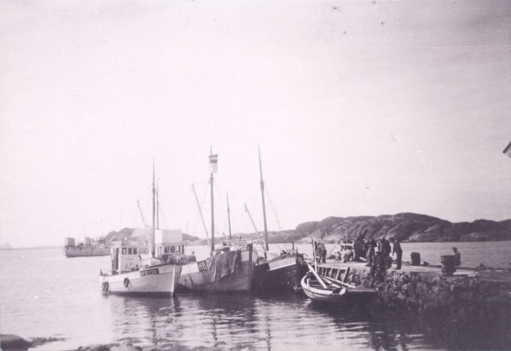 Frå Færøy 1952. Størjefartya ligg ved vòren (moloen) og gjer seg klar. Inst ligg "Nordsolund" som var 56 fot og hadde nota framfor styrehuset. Etter storkastet i 1950 slutta Bjarne Færøy av sesongen det året med 1462 størjer.<br />
Reiarlaget Br. V. Færøy dreiv med to størjebruk, derfor er "Stridsholm" (midten) leigd inn. Ytst ligg ein annan båt for Br. V. F., "Hugnad", mest kjend som "Døysen" sidan han frå først av hadde ein tysk dieselmotor. Denne båten gjekk som følgjar til "Nordsolund".