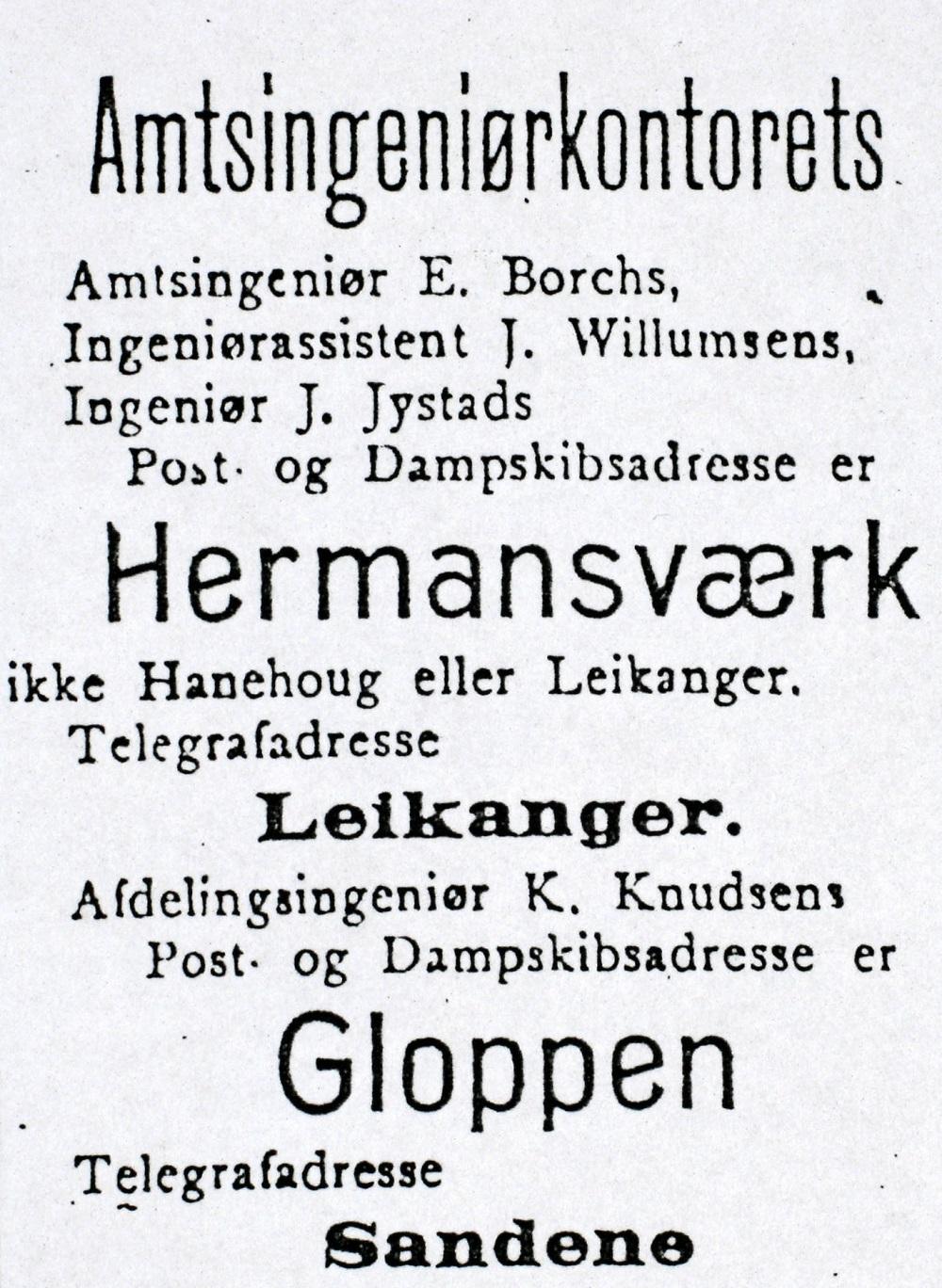 Annonse i Sogningen, 11.11.1905.