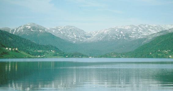 Oppheimsvatnet i Voss kommune. Elvane aust for Oppheimsvatnet rann tidlegare mot oss (Øvsthusdalen i midten og Brandsetdalen til høgre), men vart stolne når Nærøydalselvi grov seg attende.
