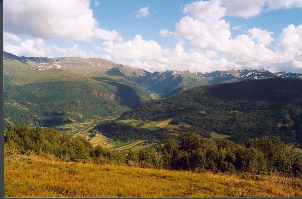 Foto teke frå Bøeggi. Me ser Hove, Åsen og Seljedalen med Seljedalsbotnen inst i dalen. Daurmålsnipa er den spisse toppen. Mot høgre Ennebakkfjellet som er 1351 meter over havet.