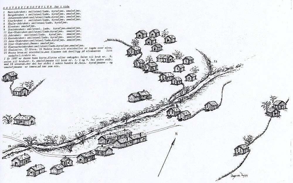1: Hytte, Austrheim, bnr 8<br />
2: Fjøs, Austrheim, bnr 2<br />
3: Fjøs, Austrheim, bnr 12<br />
4: Hytte, Austrheim<br />
5: Sauefjøs, Austrheim, bnr 11<br />
6: Hytte, Austrheim, bnr 11<br />
7: Sauefjøs, Austrheim<br />
8: Hytte, Austrheim<br />
9: Fjøs, Austrheim, bnr 6<br />
10: Hytte, Austrheim<br />
11: Hytte, Austrheim, bnr 7<br />
12: To sel, Austrheim, bnr 11 og 12<br />
13: To sel, Austrheim, bnr 6 og 21<br />
14: Sel, Austrheim, bnr 4<br />
15: Sel, Austrheim, bnr 2<br />
16: Lade, Aust...