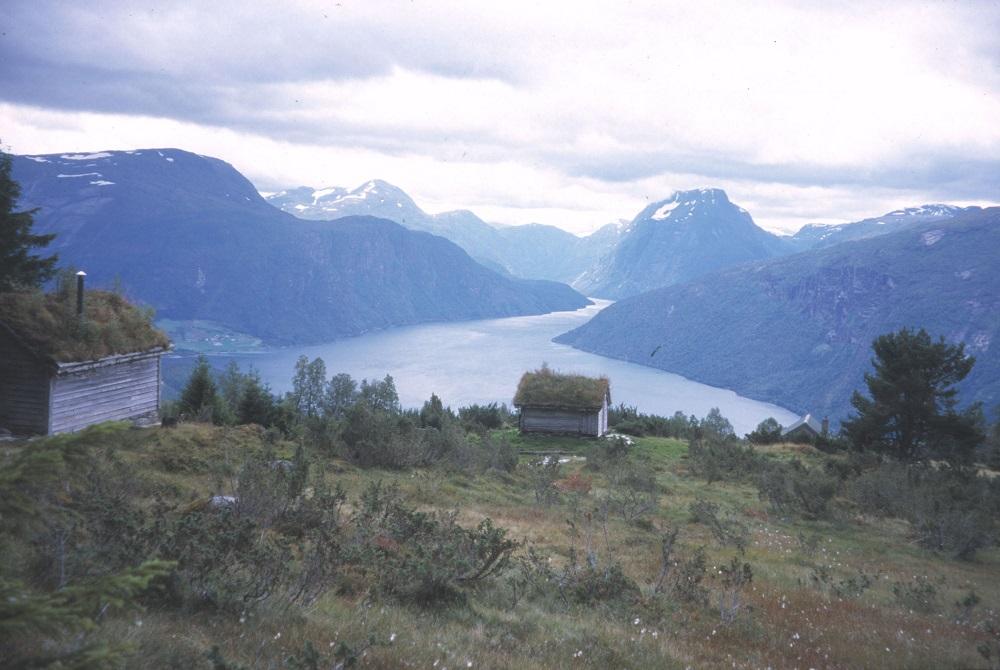 Hunskårstølen med utsikt mot Breimsvatnet.