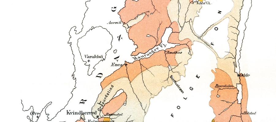 Geologisk kart over Folgefonnhalvøya.