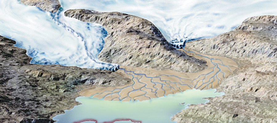 The town of Etne during the ice melt and today. (a) 13 500 years ago 