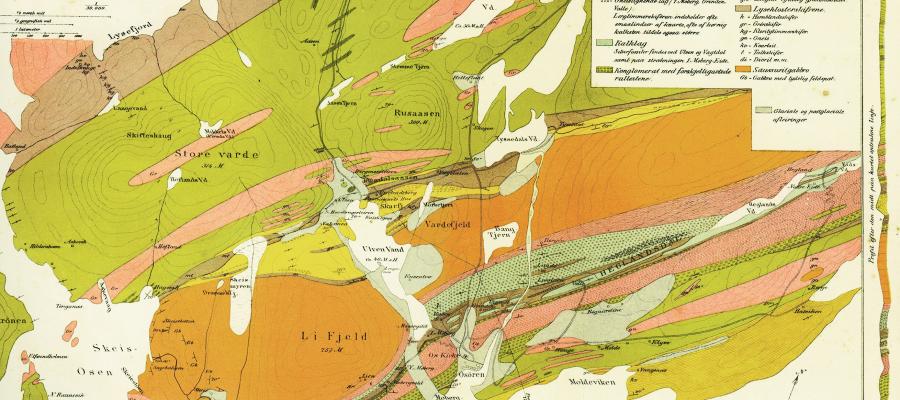 Os-områdets geologi, kartlagt av Hans Reusch i 1881.