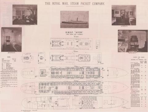 Kart frå reisebrosjyre frå 1922 over cruiseskipet "Avon"