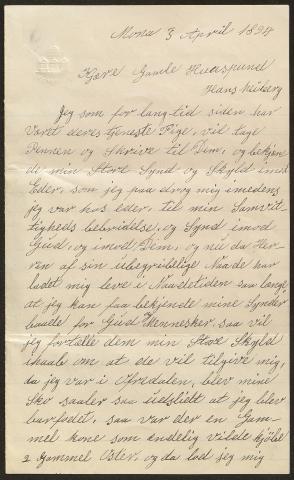 Brevet Gunhild sende til Hans K. Heiberg (side 1)