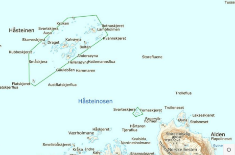 Posisjon for krigshending i Håsteinosen, Værlandet, Askvoll kommune, 18. juni 1945, om lag midt mellom Svarteskjera og Håsteinen. Det tyske forpostskipet V-5311 «Seeotter» totalforliste etter mineeksplosjon.