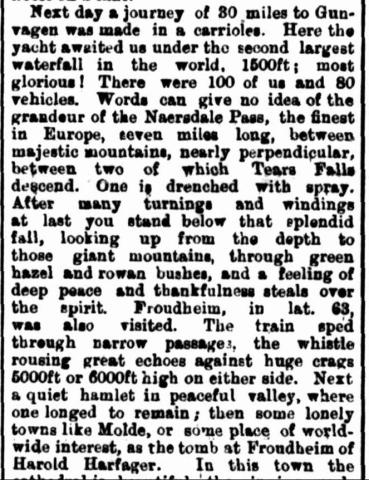 Utsnitt av reiseskildring sommaren 1892 i den australske avisa Louncestone Examiner, Tasmania.