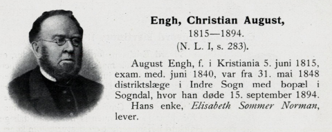 Christian August Engh. Personopplysningar med portrett i Norske Læger 1800-1908.