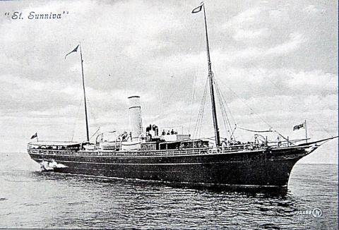 «St.Sunniva» (I), spesialbygd for cruise-fart 1887 Skottland-Noreg. Ombygd for vanleg rutefart Skottland-Orknøyane-Shetland etter at The North Company la ned cruise-farten i 1908. (I boka <em>The story of The North of Scotland, Orkney & Shetland Shhipping Company</em>.)