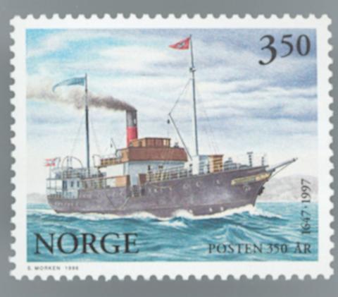 <p>D/S "Framn&aelig;s" gjekk i rutefart mellom Bergen og Sogn og Fjordane fr&aring; 1858 til 1951. Frimerket var eitt av &aring;tte i utg&aring;va Posten 350 &aring;r II som kom ut 20. september 1996.</p>