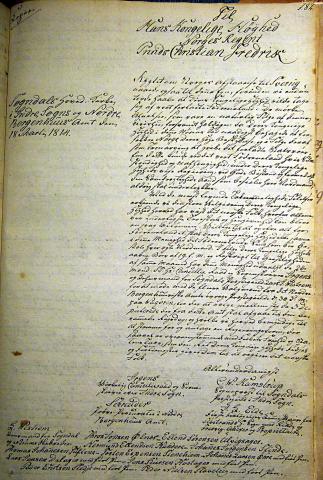 Adressa (fullmakta) frå Sogndal prestegjeld til prins Christian Frederik, Norges Regent, datert 18. mars 1814. Illustrasjonen viser avskrift av fullmakta innført i kyrkjeboka (ministerialbok) 