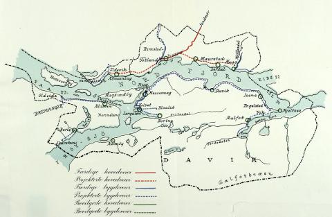 Kart som viser Davik kommune slik grensene var i 1905.