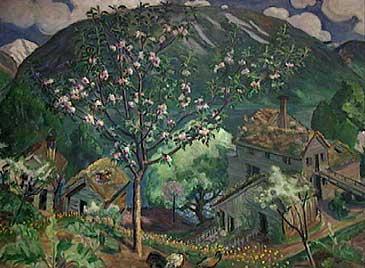 Astruptunet, måla av Nikolai Astrup. Astrup kjøpte dette småbruket på Sandalstrand i 1912.