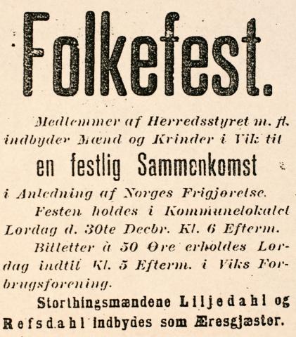 Annonse i avisa Sogningen, 29.12.1905.