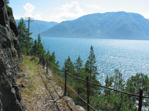 I 1890 vart det bygd ein rideveg mellom Kvamsøy og Lånefjorden. Det styggaste stykket på gamlevegen var gjennom Tusvikberget. Der vart vegen sprengd ut og mura opp, med rekkverk av jern. Vegen vart nytta heilt fram til ny veg vart bygd mellom Balestrand og Kongsnes i 1961-70. For å sikra vegen vart det sett opp rekkverk på det brattaste. Framleis ligg vegbiten der og minner om at gode vegar ikkje alltid har vore sjølvsagde for folk. Vegen går på utsida av Tussviktunnelen.

