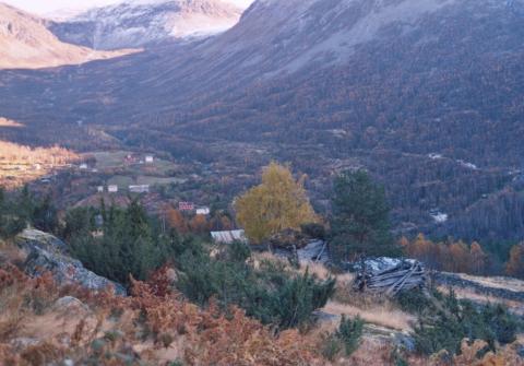 Liastølen med Fåberggrendi i bakgrunnen. Mange gradsbruk hadde støl her, noko gamle grunnmurar, nedramla stølshus og steingjerde er talande vitnemål om. Berre eitt hus står framleis under tak. Heile området vart grundig kartlagt og registrert i samband med kraftutbygginga på 1980-talet.