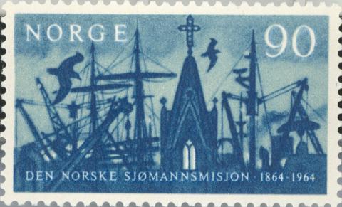 Til 100-årsdagen for skipinga av Sjømannsmisjonen, 17. august 1964,  ga Postverket ut to minnefrimerke. Frimerket har motivet "Hamneparti med kyrkje" og er laga av kunstnaren Fredrik Matheson.