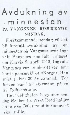 Melding i avisa <i>Sogningen</i>, 31.10.1946 om den føreståande avdukinga.