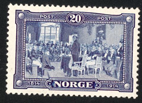 Postverket ga i 1913 ut tre Eidsvoll-frimerke til minne om Riksforsamlinga i 1814 og Grunnlova. Motivet er frå det velkjende veggmåleriet i Stortingsbygningen.