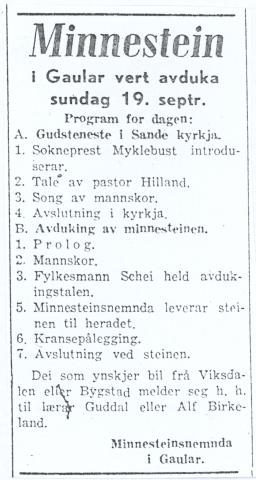 Kunngjering i avisa "Firda" 10.9.1948.