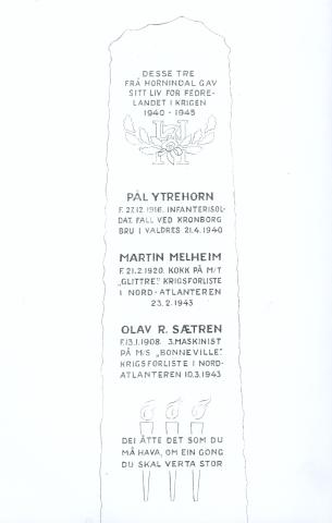 Framsida av steinen på skisse-utkastet P. O. Svor laga våren 1962.