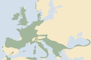 Utbreiinga av kristtorn i Europa.