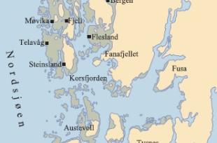 Kart over utbredelsen av den oversjøiske strandflaten i Hordaland