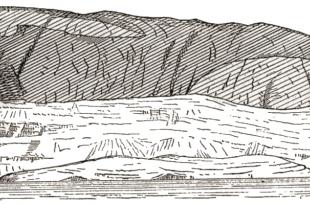 Teikning av Bergesfjellet frå aust av Hans Reusch.