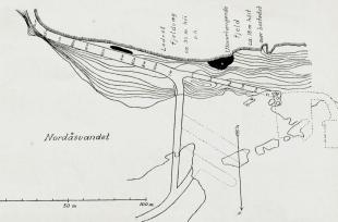 Kart over utgravningsfeltetene til Shetelig og Brinkmann.